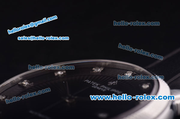 Patek Philippe Calatrava Swiss ETA 2824 Automatic Steel Case with Black Dial and Diamond Markers - Click Image to Close